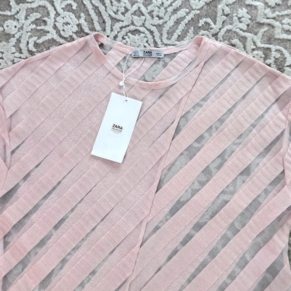 NWT Zara Collection Tonal Stripe Sheer Top - Picture 9 of 16